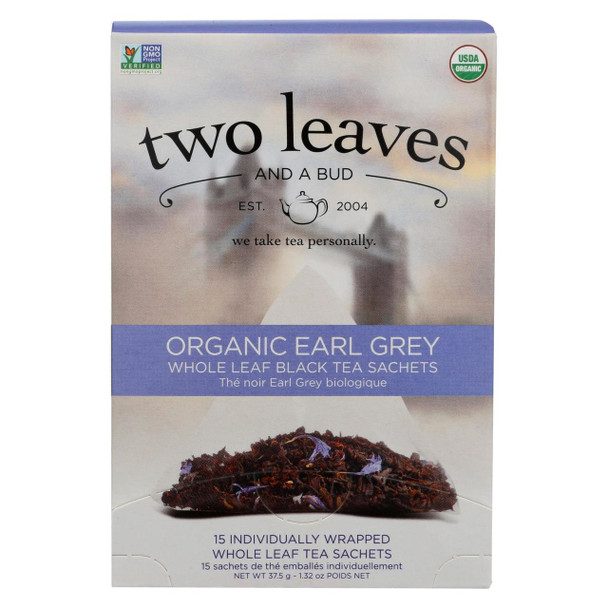 Two Leaves and A Bud Black Tea - Organic Earl Grey - Case of 6 - 15 Bags