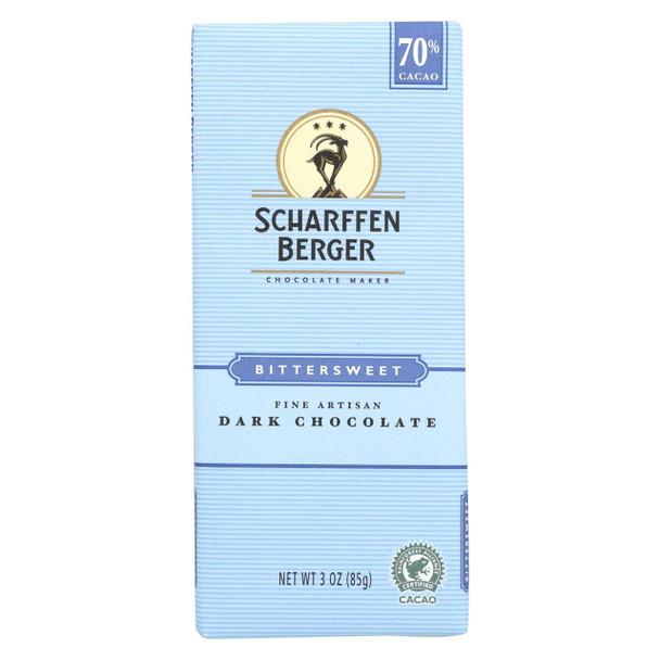 Scharffen Berger Chocolate Bar - Dark Chocolate - 70 Percent Cacao - Bittersweet - 3 oz Bars - Case of 12