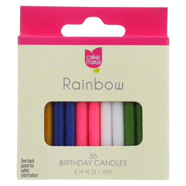 Cake Mate - Birthday Party Candles - Rainbow - 2 in x 3/16 in - 36 Count - Case of 12