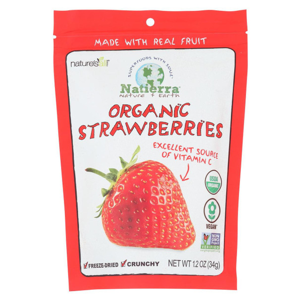 Natierra Organic Raw Freeze Dried - Strawberries - Case of 12 - 1.2 oz.