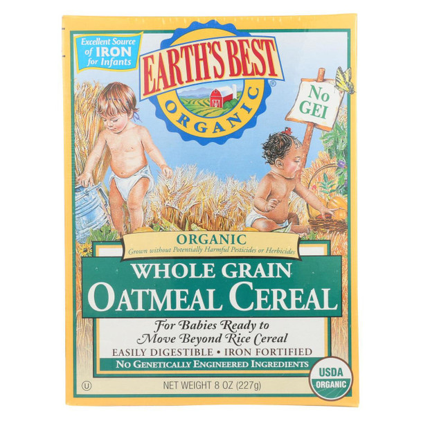 Earth's Best Organic Whole Grain Oatmeal Infant Cereal - Case of 12 - 8 oz.