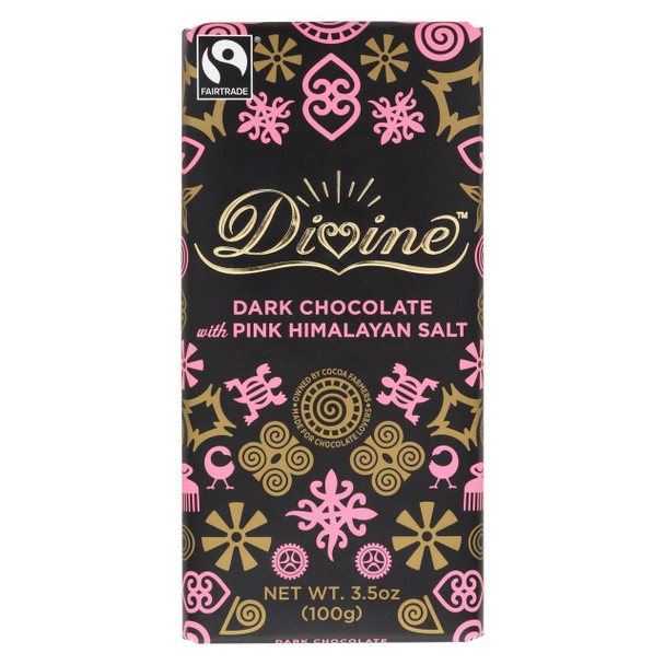 Divine Bar - Dark Chocolate With Pink Himalayan Salt - Case of 10 - 3.5 oz.