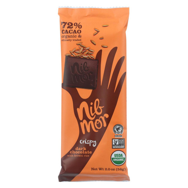 NibMor Organic Dark Chocolate Bars - Crispy with Brown Rice - 2 oz Bars - Case of 12