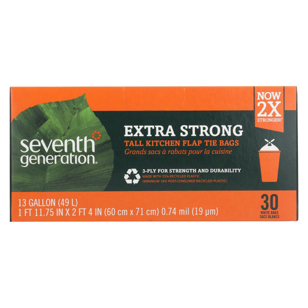 Seventh Generation Extra Strong Tall Kitchen Trash Bags - 13 Gallon - Case of 12 - 30 Count