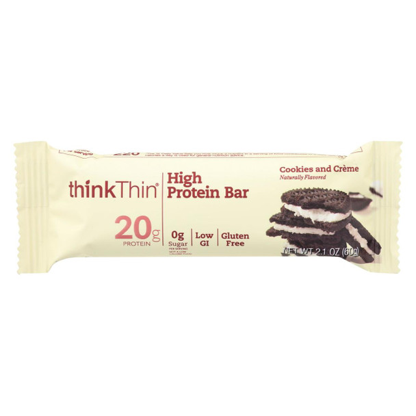 Think Products thinkThin High Protein Bar - Cookies and Creme - 2.1 oz - Case of 10