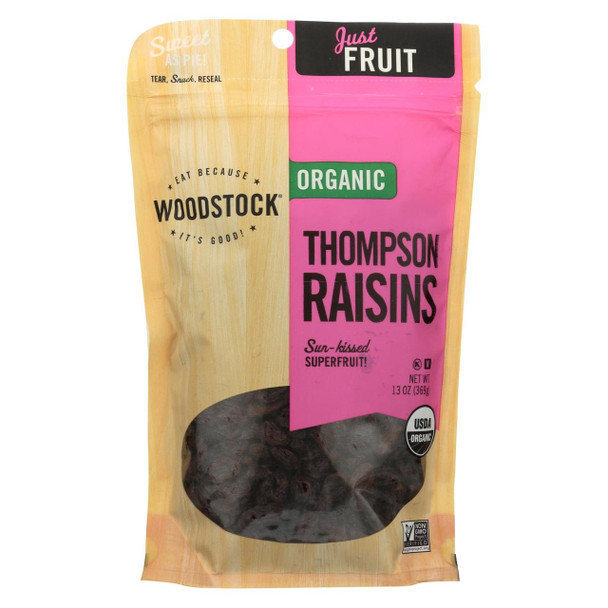 Woodstock Organic Unsweetened Raisins - Case of 8 - 13 OZ
