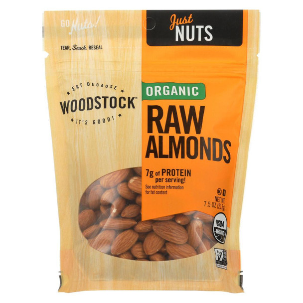 Woodstock Organic Raw Almonds - Case of 8 - 7.5 OZ