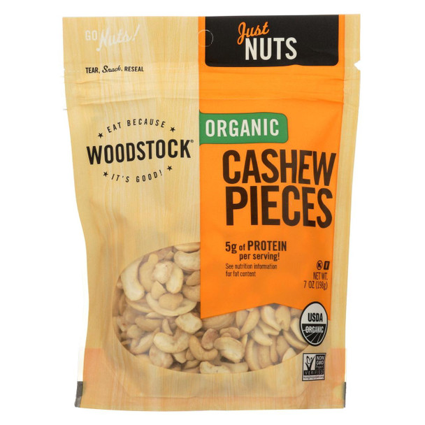 Woodstock Organic Cashews - Pieces - Raw - Case of 8 - 7 oz.