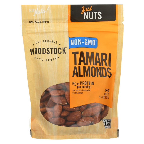 Woodstock Non-GMO Tamari Almonds - Case of 8 - 7.5 OZ