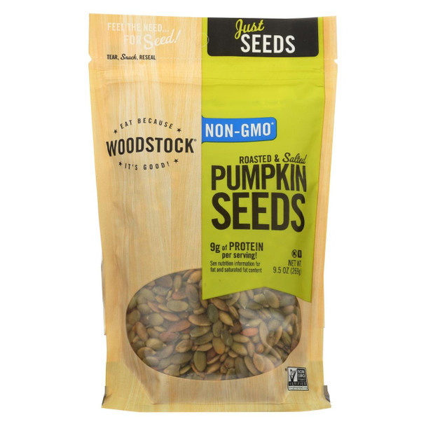 Woodstock Pumpkin Seeds - Roasted - Salted - Case of 8 - 9.5 oz.