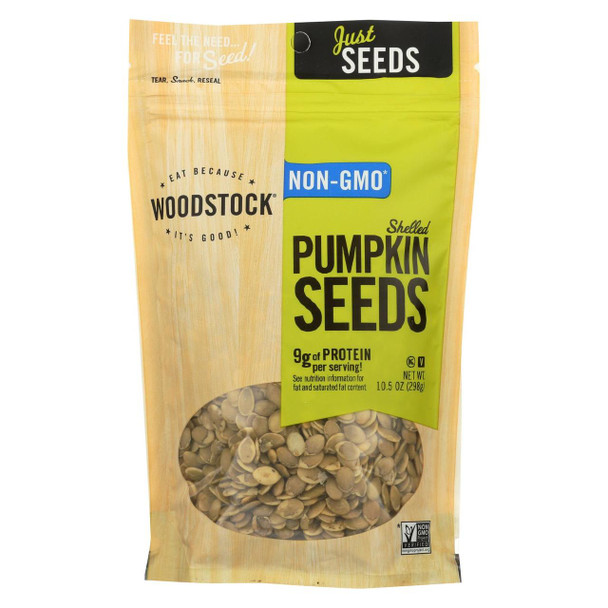 Woodstock Non-GMO Shelled and Unsalted Pumpkin Seeds - Case of 8 - 10.5 OZ