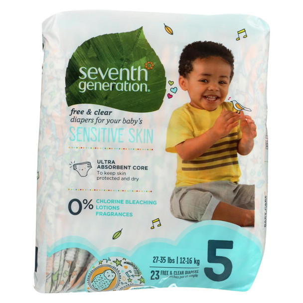 Seventh Generation Free and Clear Baby Diapers - Stage 5 - Case of 4 - 23 Count