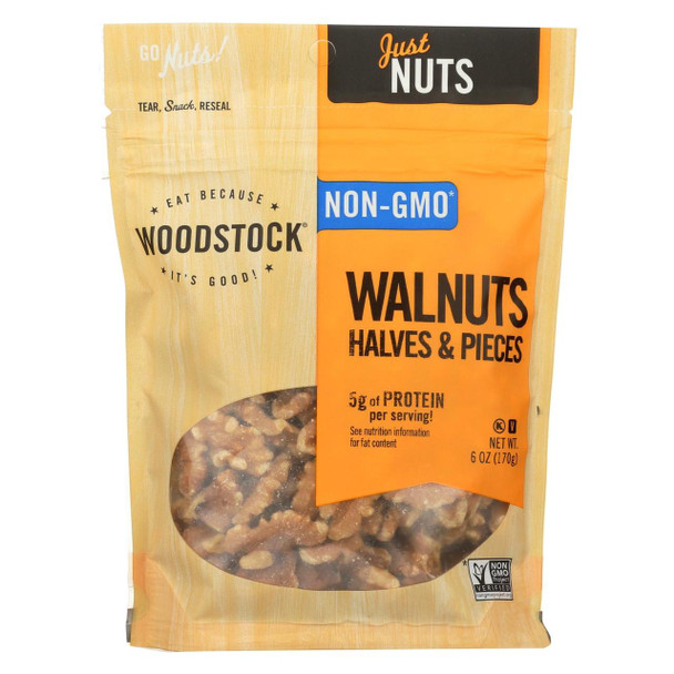 Woodstock Non-GMO Walnuts Halves and Pieces - Case of 8 - 6 OZ