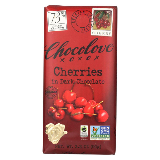 Chocolove Xoxox - Premium Chocolate Bar - Organic Dark Chocolate - Fair Trade Cherries - 3.2 oz Bars - Case of 12