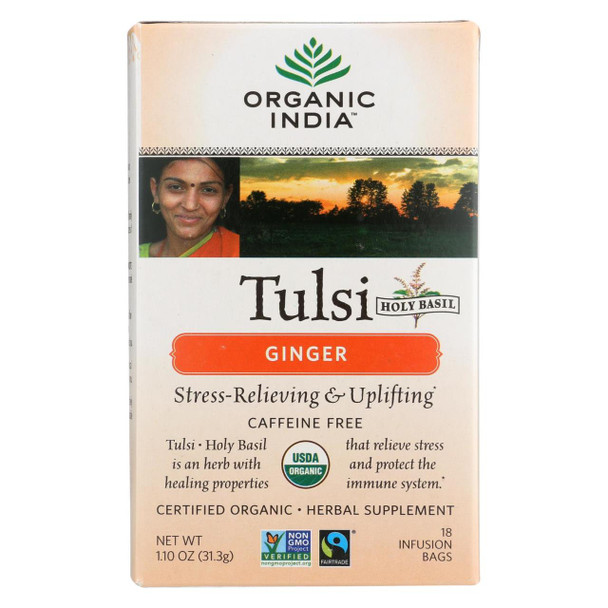 Organic India Tulsi Tea Ginger - 18 Tea Bags - Case of 6