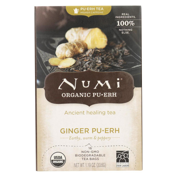 Numi Tea Organic Tea - Ginger Pu - Erh - Case of 6 - 16 Bags