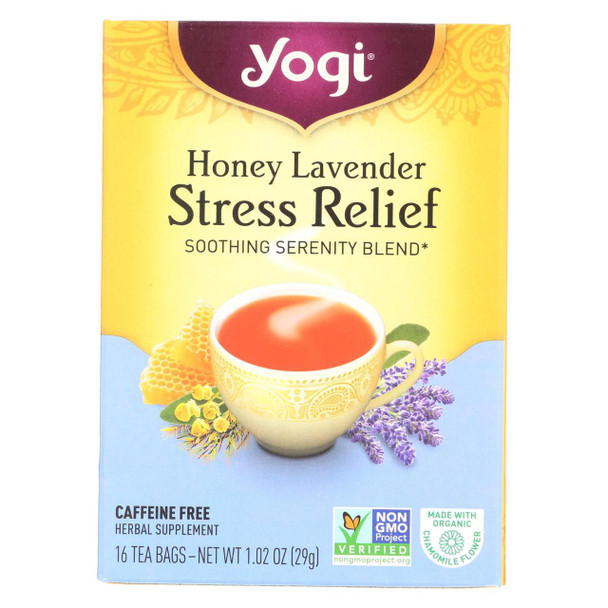 Yogi Stress ReliefHerbal Tea Caffeine Free Honey Lavender - 16 Tea Bags - Case of 6