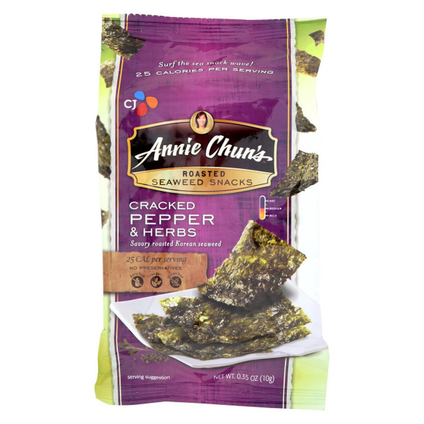Annie Chun's Seaweed Snacks Cracked Pepper and Herbs - Case of 12 - .35 Oz