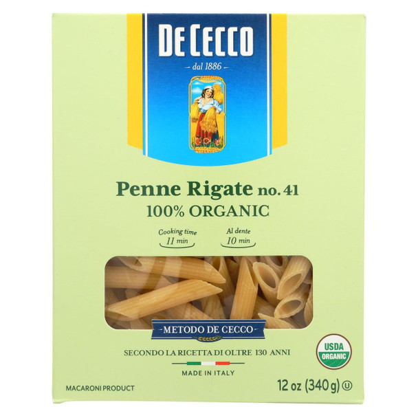 De Cecco Pasta - Pasta - Organic - Penne Rigate - Case of 12 - 12 oz