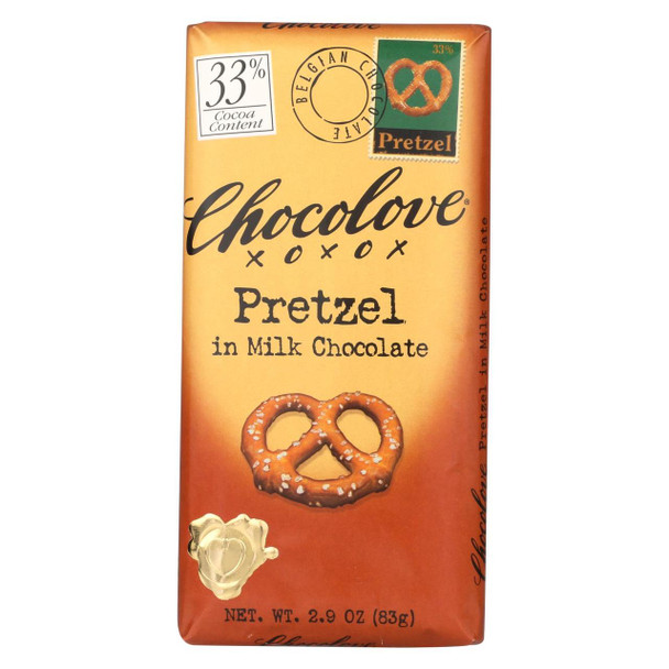 Chocolove Xoxox - Premium Chocolate Bar - Milk Chocolate - Pretzel - 2.9 oz Bars - Case of 12