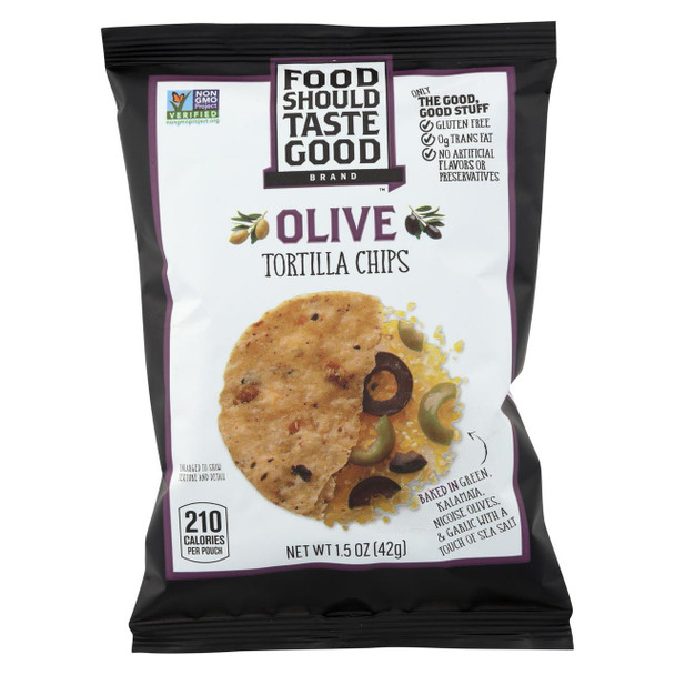 Food Should Taste Good Olive Tortilla Chips - Olive - Case of 24 - 1.5 oz.