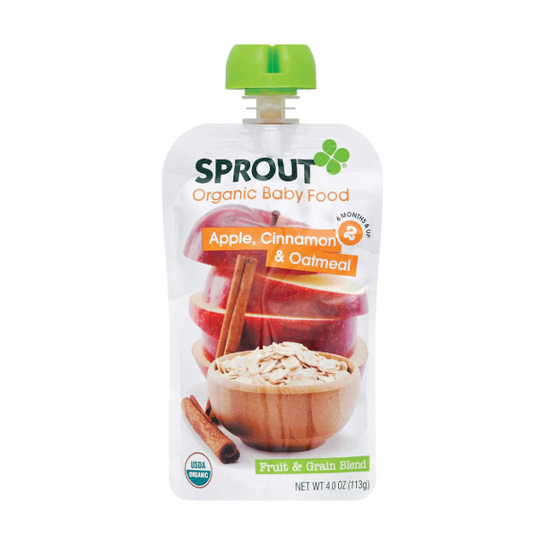 Sprout Organic Baby Food - Apple Oatmeal Raisin with Cinnamon - Case of 10 - 4 oz.