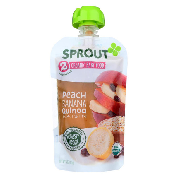 Sprout Organic Baby Food - Peach Banana Quinoa Raisin - Case of 10 - 4 oz.