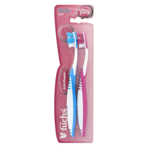 Fuchs Toothbrush - Anti-Plaque Compact Head Soft Pair Pack - Case of 12 - 2 Count