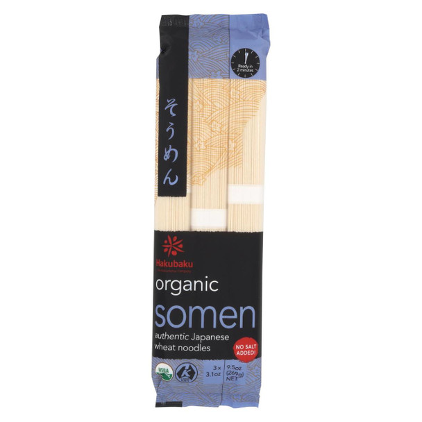 Hakubaku 100% Organic Noodles - Somen - Case of 8 - 9.52 oz