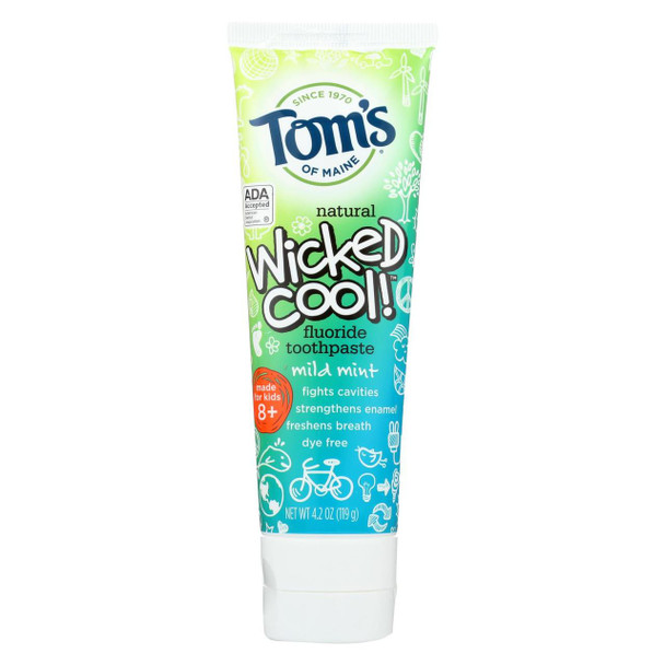 Tom's of Maine Toothpaste - Wicked Cool - Flouride - Kids - Mild Mint - 4.2 oz - Case of 6