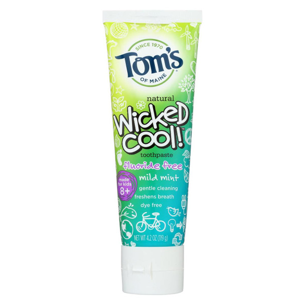 Tom's of Maine Wicked Cool Toothpaste - Mild Mint, Fluoride-Free - Case of 6 - 4.2 oz.