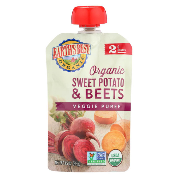 Earth's Best Organic Sweet Potato and Beets Baby Food Puree - Stage 2 - Case of 12 - 3.5 oz.