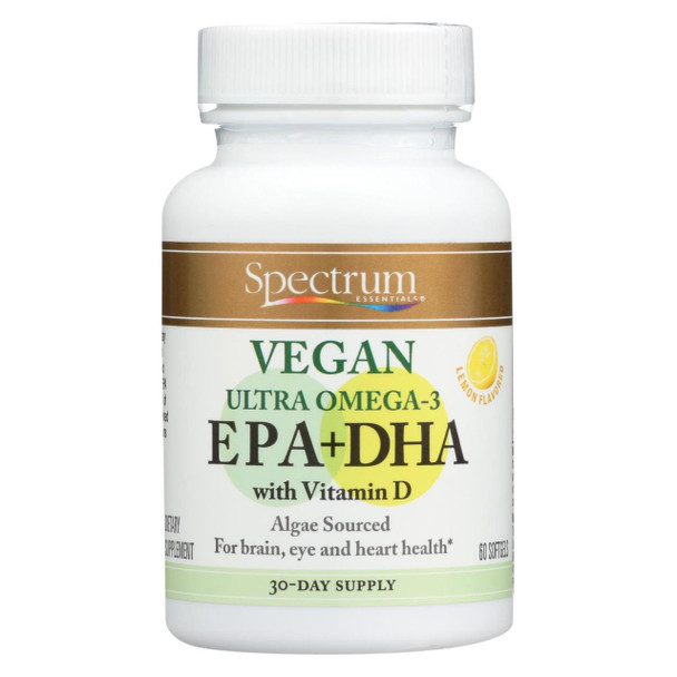 Spectrum Essentials Vegan Ultra Omega - 3 EPA and DHA Capsules - 60 Soft Gels