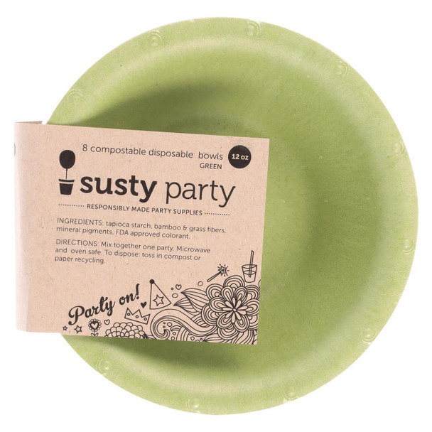 Susty Party Bowl - 12 oz - Light Green - Compostable - 8 count - case of 12