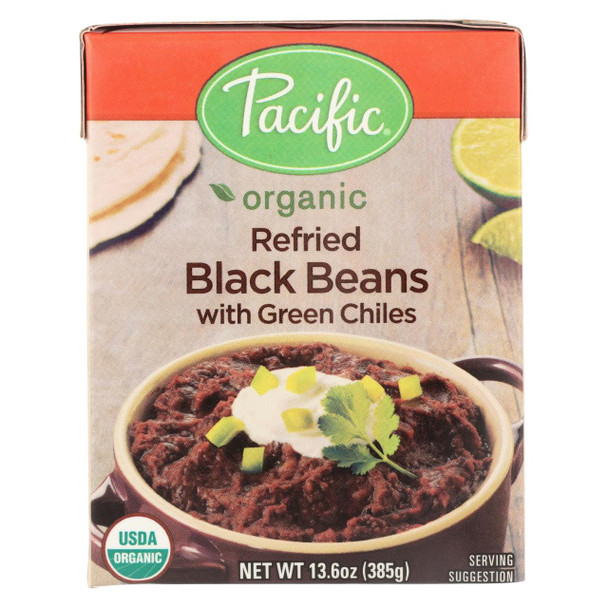 Pacific Natural Foods Refried Black Beans - Green Chilies - Case of 12 - 13.6 oz.