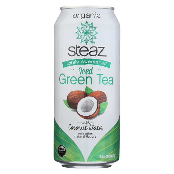 Steaz Lightly Sweetened Green Tea - Coconut Water - Case of 12 - 16 Fl oz.