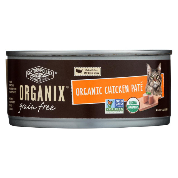 Castor and Pollux Organic Cat Food - Chicken Pate - Case of 24 - 5.5 oz.