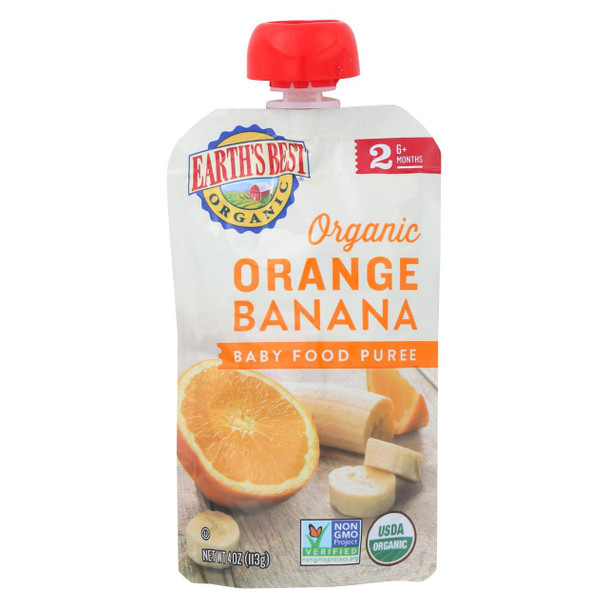 Earth's Best Organic Orange Banana Baby Food Puree - Stage 2 - Case of 12 - 4 oz.