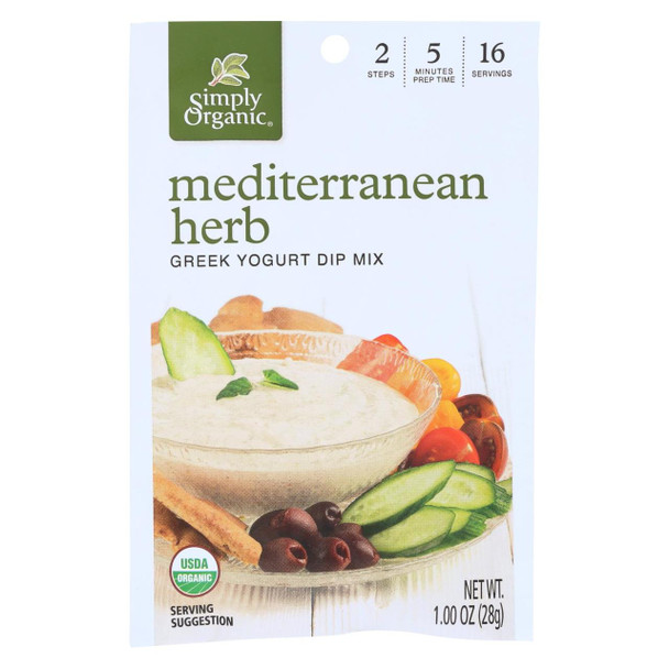 Simply Organic Mediterranean Herb Greek Yogurt Dip Mix - Case of 12 - 1 oz.