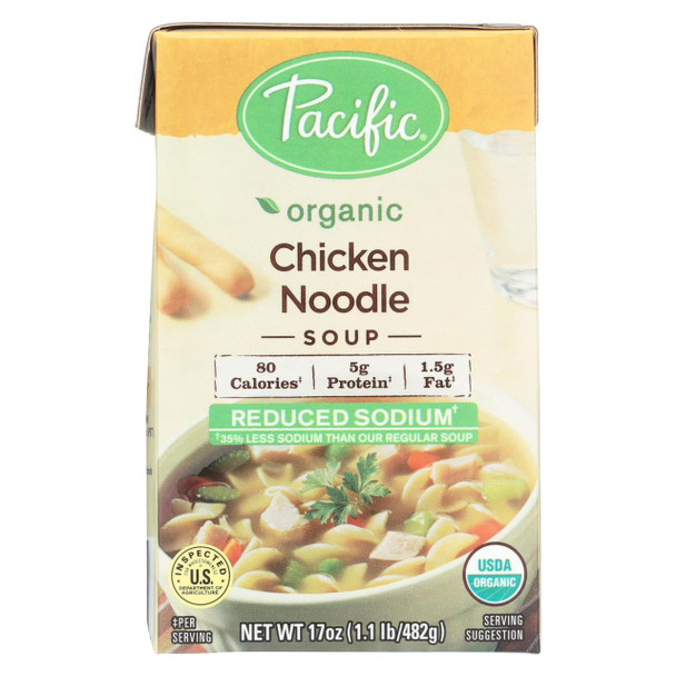 Pacific Natural Foods Chicken Noodle Soup - Reduced Sodium - Case of 12 - 17 oz.