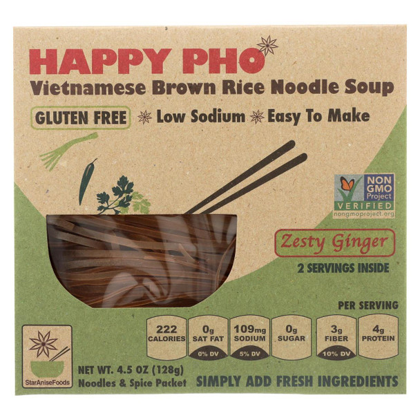 Star Anise Foods Soup - Brown Rice Noodle - Vietnamese - Happy Pho - Zesty Ginger - 4.5 oz - case of 6