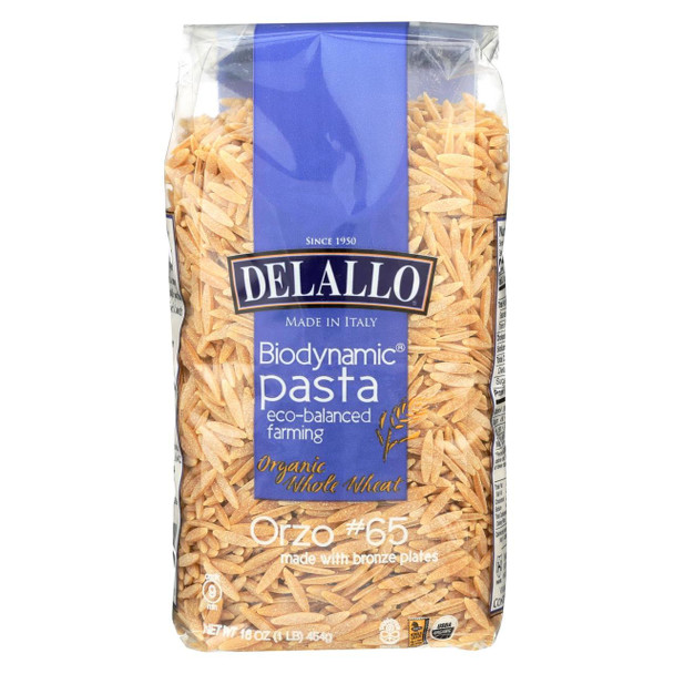Delallo - Biodynamic - Organic - Whole Wheat - Orzo - Case of 16 - 16 oz