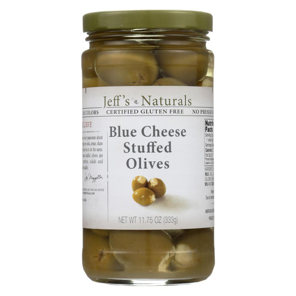 Jeff's Natural Jeff's Natural Blue Cheese Stuffed Olives - Cheese Stuffed - Case of 6 - 11.75 oz.