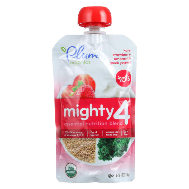 Plum Organics Essential Nutrition Blend - Mighty 4 - Kale Strawberry Amaranth Greek Yogurt - 4 oz - Case of 6