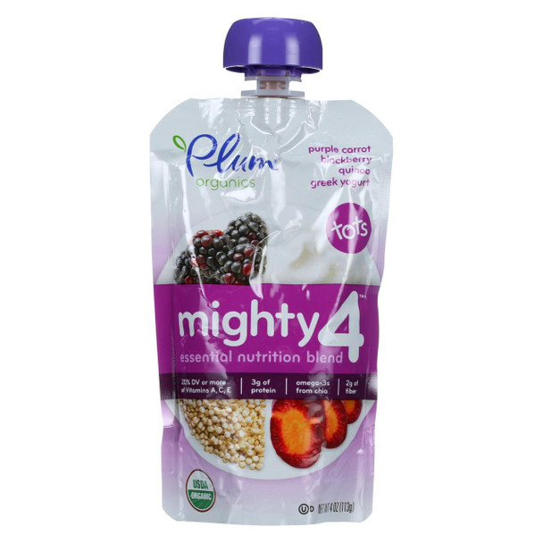 Plum Organics Essential Nutrition Blend - Mighty 4 - Purple Carrot Blackberry Quinoa Greek Yogurt - 4 oz - Case of 6