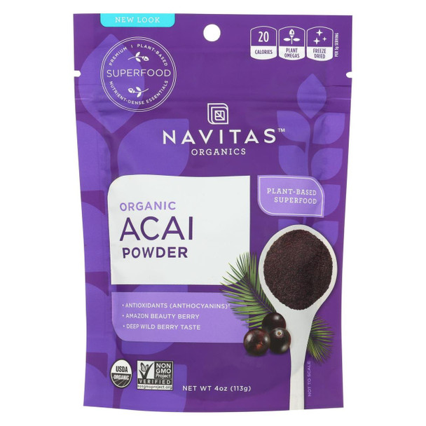 Navitas Naturals Acai Powder - Organic - Freeze-Dried - 4 oz - case of 12