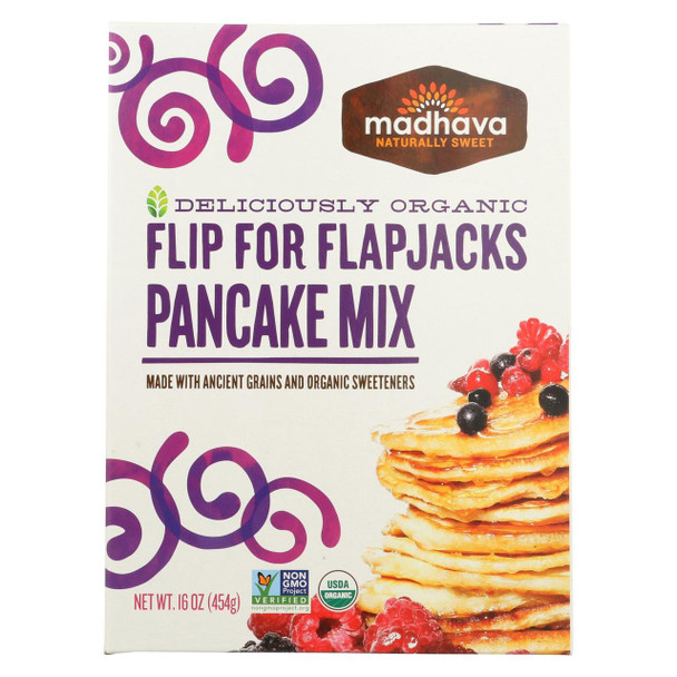 Madhava Honey Organic Pancake Mix with Ancient Grains - Flip For Flapjacks - Case of 6 - 16 oz.