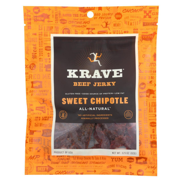 Krave Beef Jerky - Sweet Chipotle - Case of 8 - 3.25 oz.