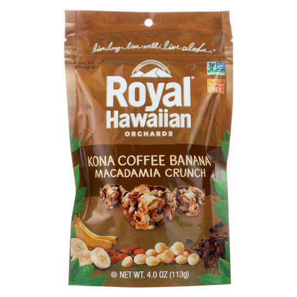 Royal Hawaiian Orchards Macadamia Crunch - Kona Coffee Banana - Case of 6 - 4 oz.