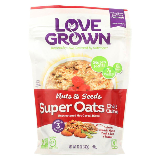 Love Grown Foods Super Oats - Nuts and Seeds - Case of 6 - 12 oz.